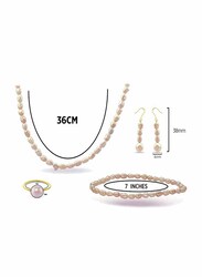 Vera Perla 4-Pieces 10K Gold Jewellery Set for Women, with 36cm Necklace, Bracelet, Ring and Earrings, with Pearl Stones, Rose Gold