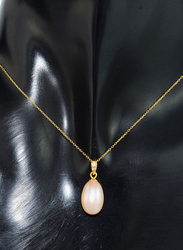 Vera Perla Pendant Necklace for Women, with 18K Gold Pearl Pendant and 10K Gold Chain, Gold/Peach