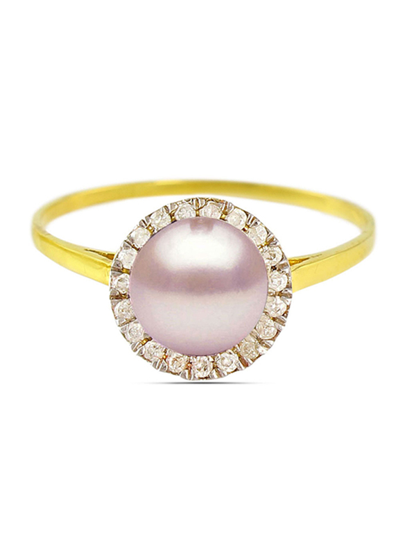 Vera Perla 18k Gold Cocktail Ring for Women, with 0.10 ct Genuine Diamonds and Pearl, Purple, US 6