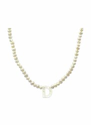 Vera Perla 18K Gold Strand Pendant Necklace for Women, with Letter D and Mother of Pearl Stones, White