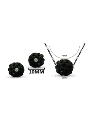 Vera Perla 2-Pieces 18K Solid Black Gold Jewellery Set for Women, with Necklace and Earrings, with 10 mm Crystal Ball, Black