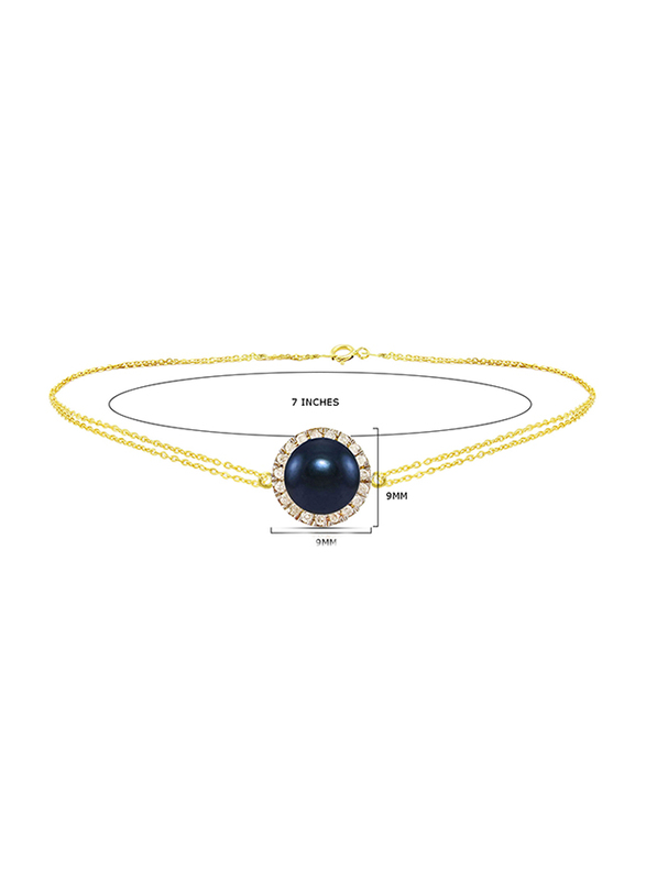 Vera Perla 18K Gold Chain Bracelet for Women, with 0.10 ct Genuine Diamonds and Pearl, Blue