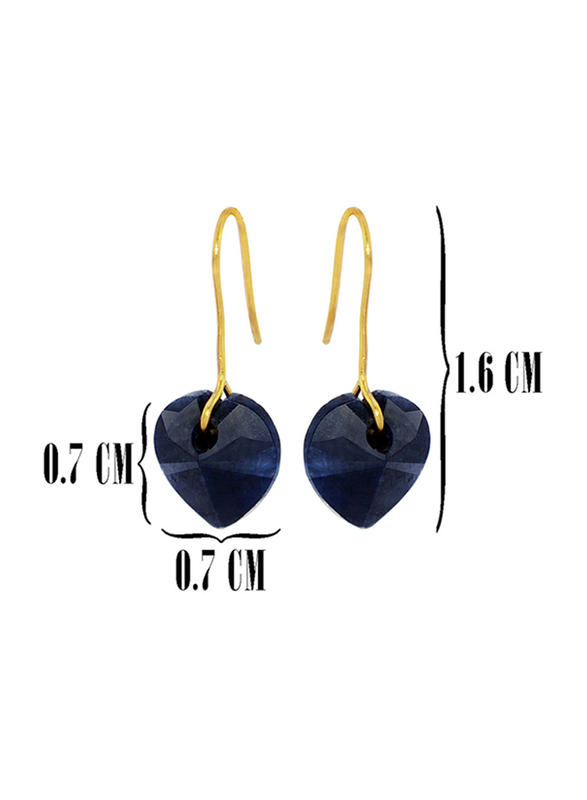 Vera Perla 10k Gold Dangle Earrings for Women, with Heart Cut Sapphire Stone, Blue