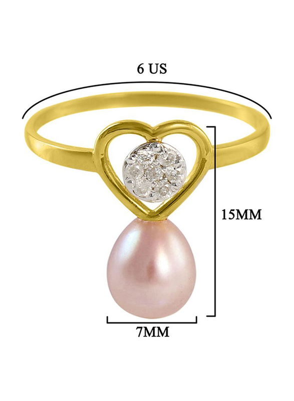 Vera Perla 18k Yellow Gold Heart Promise Ring for Women, with 0.07 ct Diamond and Pearl, Purple, US 7