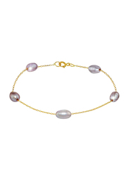 Vera Perla 18K Gold Chain Bracelet for Women, with Pearl Stone, Gold/Purple