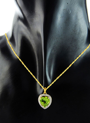 Vera Perla 18K Gold Necklaces for Women, with 0.14ct Diamonds and Genuine Heart Cut Peridot Stone Pendant, Gold/Green