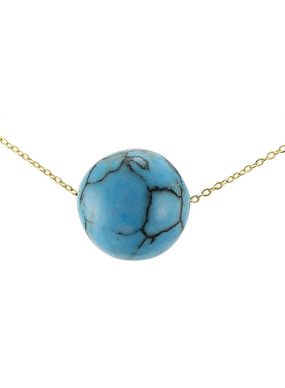 Vera Perla 10K Yellow Gold Necklace for Women, with Turquoise Stone Pendant, Gold/Blue