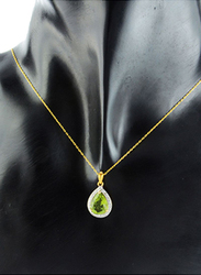 Vera Perla 18K Gold Link Chain Necklace for Women, with 0.12ct Diamonds and Drop Cut Peridot Stone Pendant, Gold/Green