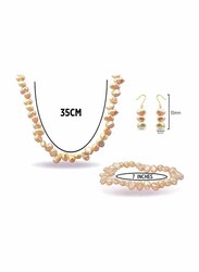 Vera Perla 3-Pieces 10K Gold Jewellery Set for Women, with 35cm Necklace, Bracelet and Earrings, with Pearl Stones, Rose Gold