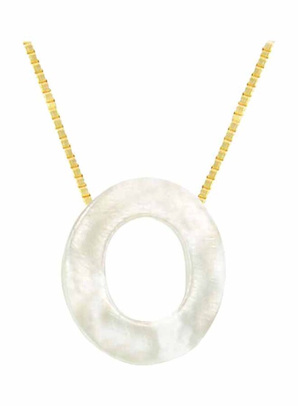 Vera Perla 18k Yellow Gold O Letter Pendant Necklace for Women, with Mother of Pearl Stone, White/Gold
