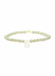 Vera Perla 18K Gold Strand Beaded Bracelet for Women, with Letter B Mother of Pearl and Pearl Stone, White