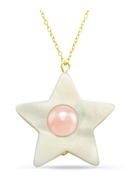 Vera Perla 18K Solid Yellow Gold Simple Pendant Necklace for Women with 6-7mm Mother of Pearl Star Shape, White/Gold/Pink