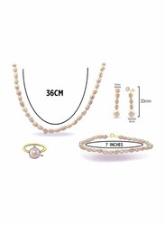 Vera Perla 4-Pieces 10K Gold Jewellery Set for Women, with Necklace, Bracelet, Ring and Earrings, with Pearl Stones, Rose Gold
