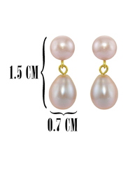 Vera Perla 18K Yellow Gold Dangle Earrings for Women, with 7mm Genuine Pearl Stone, Purple/Gold