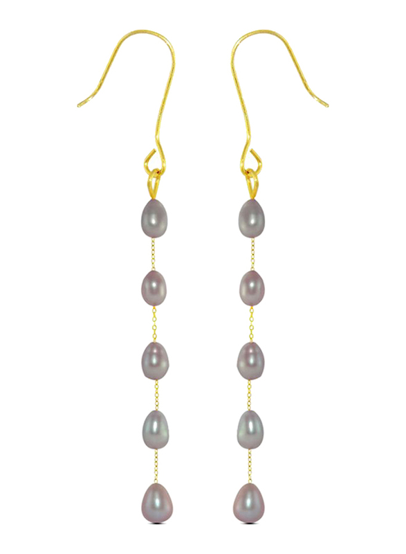 Vera Perla 18K Gold Opera Drop Earrings for Women, with White Pearl Stones, Purple