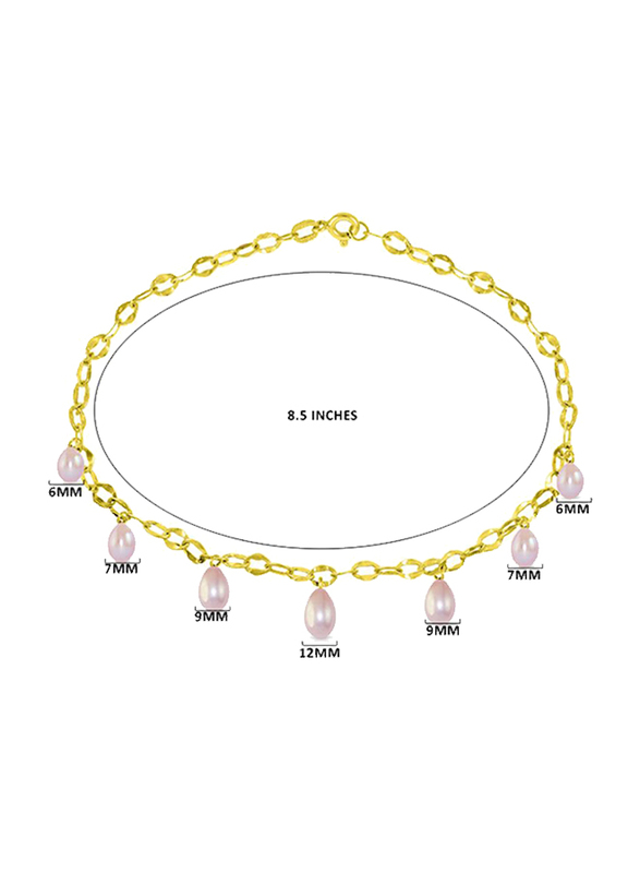 Vera Perla 18K Gold Chain Bracelet for Women, with Pearl Drops, Gold/Purple