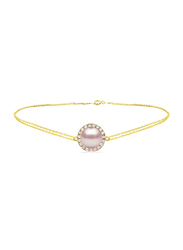 Vera Perla 18K Gold Chain Bracelet for Women, with 0.10 ct Genuine Diamonds and Pearl, Purple