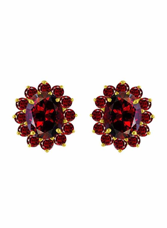 Vera Perla 18K Solid Gold Stud Earrings for Women, with Garnet Stone, Red/Gold