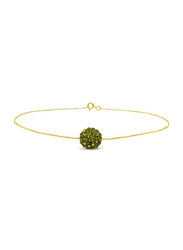 Vera Perla 18K Solid Yellow Gold Simple Chain Bracelet for Women, with 10mm Crystal Ball, Gold/Parrot Green
