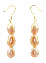 Vera Perla 10K Gold Drop Earrings for Women, with Pearl Stones, Rose Gold