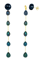 Vera Perla 18K Solid Yellow Gold Simple Dangle Earrings for Women, with Detachable 7mm Pearls Stone, Blue/Gold
