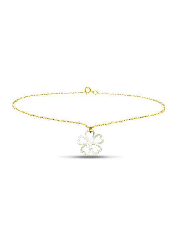 Vera Perla 18K Gold Chain Bracelet for Women, with Lucky Clover Shape Mother of Pearl Stone, Gold/White
