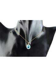 Vera Perla 18K Gold Link Chain Necklace for Women, with 0.12ct Diamonds and Swiss Blue Topaz Stone Pendant, Gold/Blue