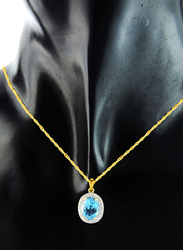 Vera Perla 18K Gold Necklace for Women, with 0.12ct Diamonds and Swiss Blue Topaz Stone Pendant, Gold/Blue