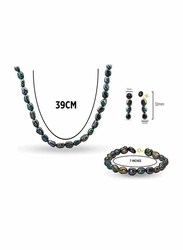 Vera Perla 3-Pieces 10K Gold Jewellery Set for Women, with Necklace, Bracelet and Earrings, with Pearl Stones, Blue