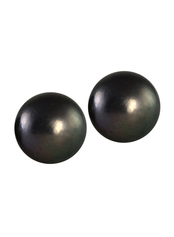 Vera Perla 18K Yellow Gold Ball Earrings for Women, with Round Shape Pearl Stone, Gold/Black