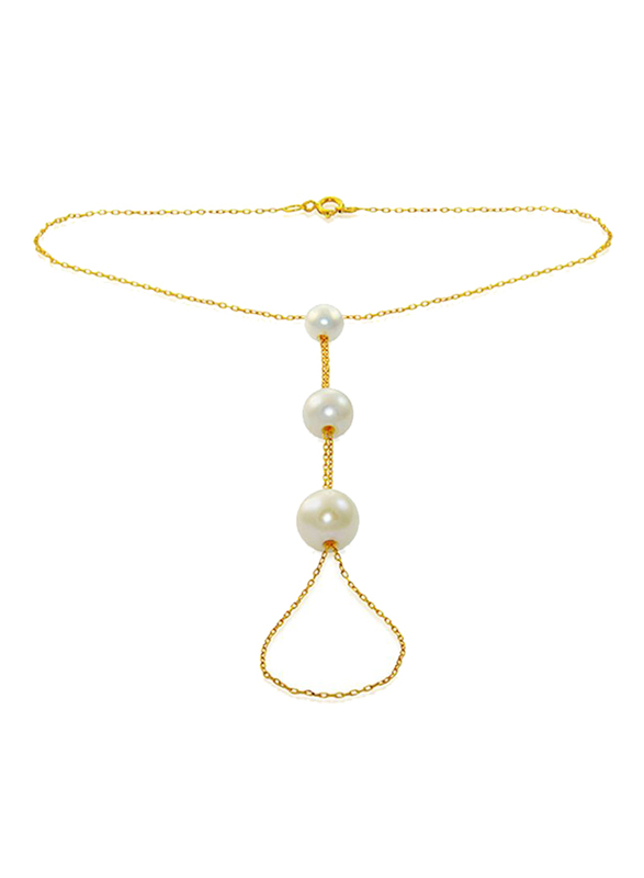 Vera Perla 10K Gold Finger Bracelet Ring for Women, with Gradual Built-In White Pearl Stone, Gold/White