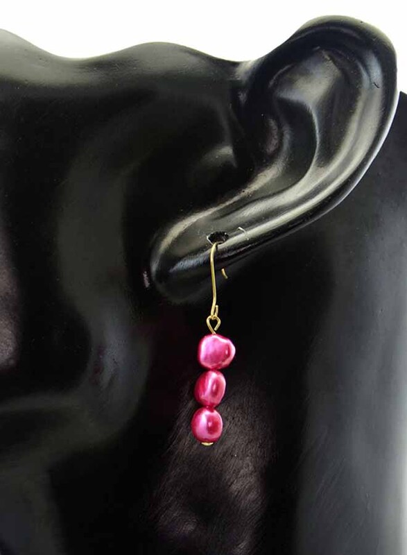 Vera Perla 10 Karat Gold Drop Earrings for Women, with 6mm Pearl Stones, Pink