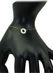 Vera Perla 18K Gold Charm Bracelet for Women, with O Letter Mother of Pearl Stone, Gold/White