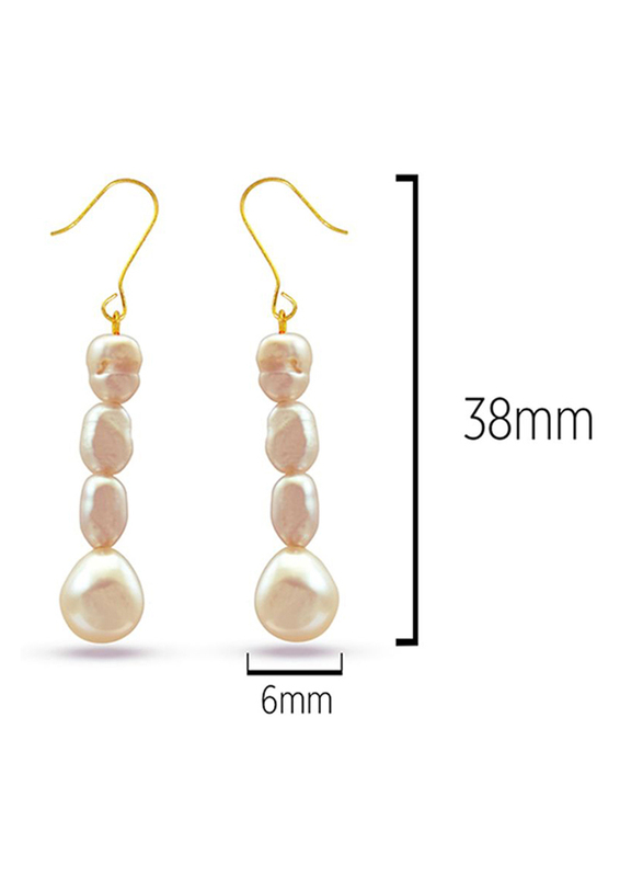 Vera Perla 18K Yellow Gold Dangle Earrings for Women, with Pearl Stone, Pink