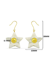 Vera Perla 18K Solid Yellow Gold Simple Dangle Earrings for Women, with Star Shape Mother of Pearl and 6-7mm Pearl Stone, White/Gold/Yellow