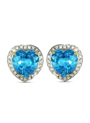 Vera Perla 18K Gold Stud Earrings for Women, with 0.28 ct Genuine Diamonds and Swiss Blue Topaz, Blue