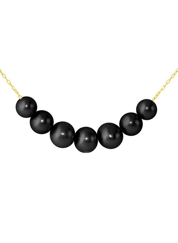 Vera Perla 10K Yellow Gold Chain Necklace for Women, with Pearl Stone, Gold/Black