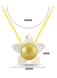 Vera Perla 18k Solid Yellow Gold Chain Necklace for Women, with Mother of Pearl Flower Shape and 4mm Pearl Pendant, White/Yellow