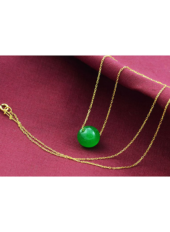 Vera Perla 18K Gold Sandstone Necklace for Women, with 10mm Jade Stone Pendant, Gold/Green