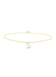 Vera Perla 18K Gold Charm Bracelet for Women, with E Letter Mother of Pearl Stone, Gold/White