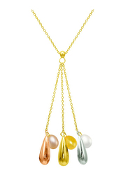 Vera Perla 10K Solid 3 Tone Gold Pendant Necklace for Women, with 7 mm Drop Pearl Stone, Gold/Orange/Pink/Silver