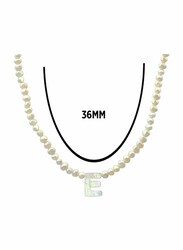 Vera Perla 10K Gold Strand Pendant Necklace for Women, with Letter E and Pearl Stones, White