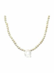 Vera Perla 18K Gold Strand Pendant Necklace for Women, with Letter Q and Mother of Pearl Stones, White
