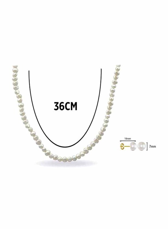 Vera Perla 2-Pieces 10K Gold Necklace for Women, with Earrings, with 6-7mm Pearl Stones, White