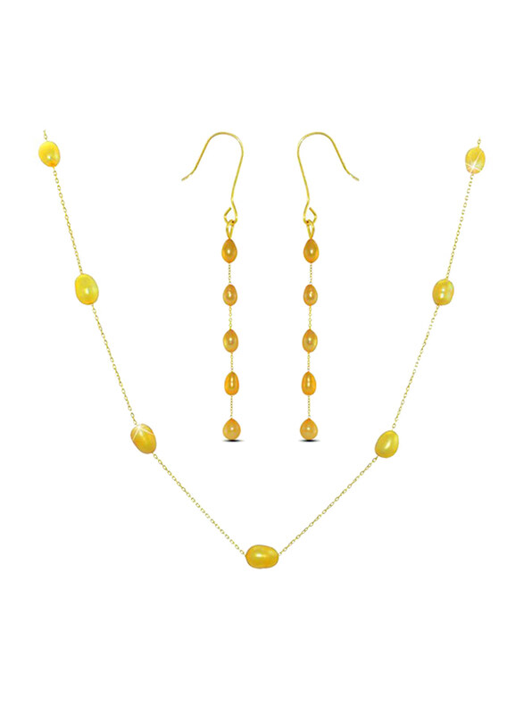 

Vera Perla 2-Piece 10K Gold Jewellery Set for Women, with Pearls Stone, Necklace and Earrings, Gold