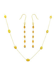 Vera Perla 2-Piece 10K Gold Jewellery Set for Women, with Pearls Stone, Necklace and Earrings, Gold