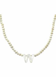 Vera Perla 10K Gold Strand Pendant Necklace for Women, with Letter W and Pearl Stones, White