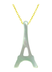Vera Perla 18K Gold Eiffel Tower Shape Necklace for Women, with Mother of Pearl Stone, Off White