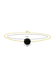 Vera Perla 18K Solid Yellow Gold Simple Chain Bracelet for Women, with 10mm Crystal Ball, Gold/Black