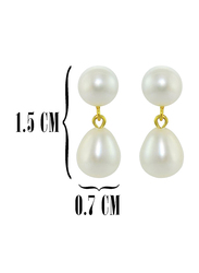 Vera Perla 18K Yellow Gold Dangle Earrings for Women, with 7mm Genuine Pearl Stone, White/Gold